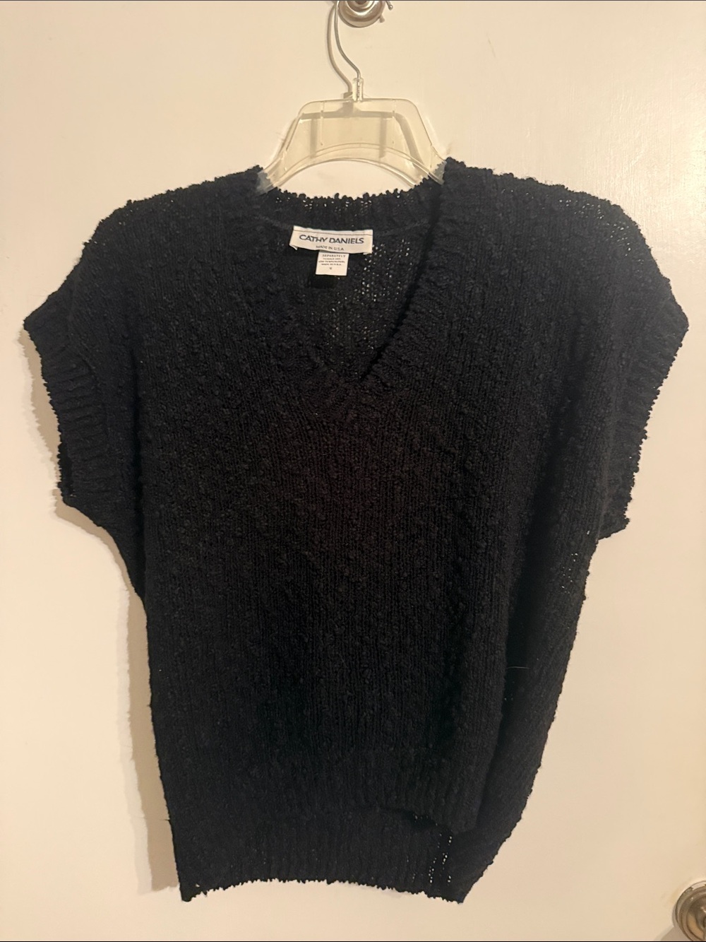 Cathy Daniels Black Textured V-Neck Short Sleeve Sweater